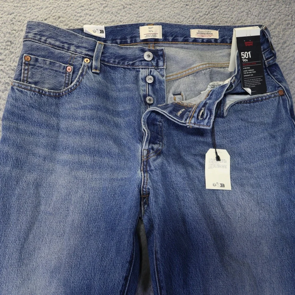 Levis 501 90s Selvedge Denim Jeans Mens 33x30 Blue Straight Leg Button Fly NEW